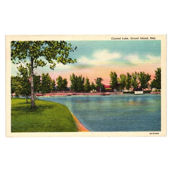 Crystal Lake Grand Island Nebraska Vintage Postcard Genuine Curteich Chicago - Picture 1 of 2